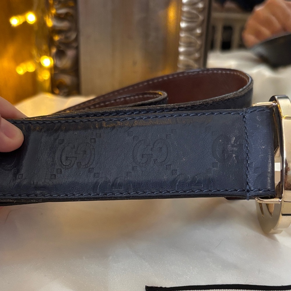 Gucci Navy Blue Calf leather Belt, with silver hardware. Limited Edition Color. - Picture 4 of 5
